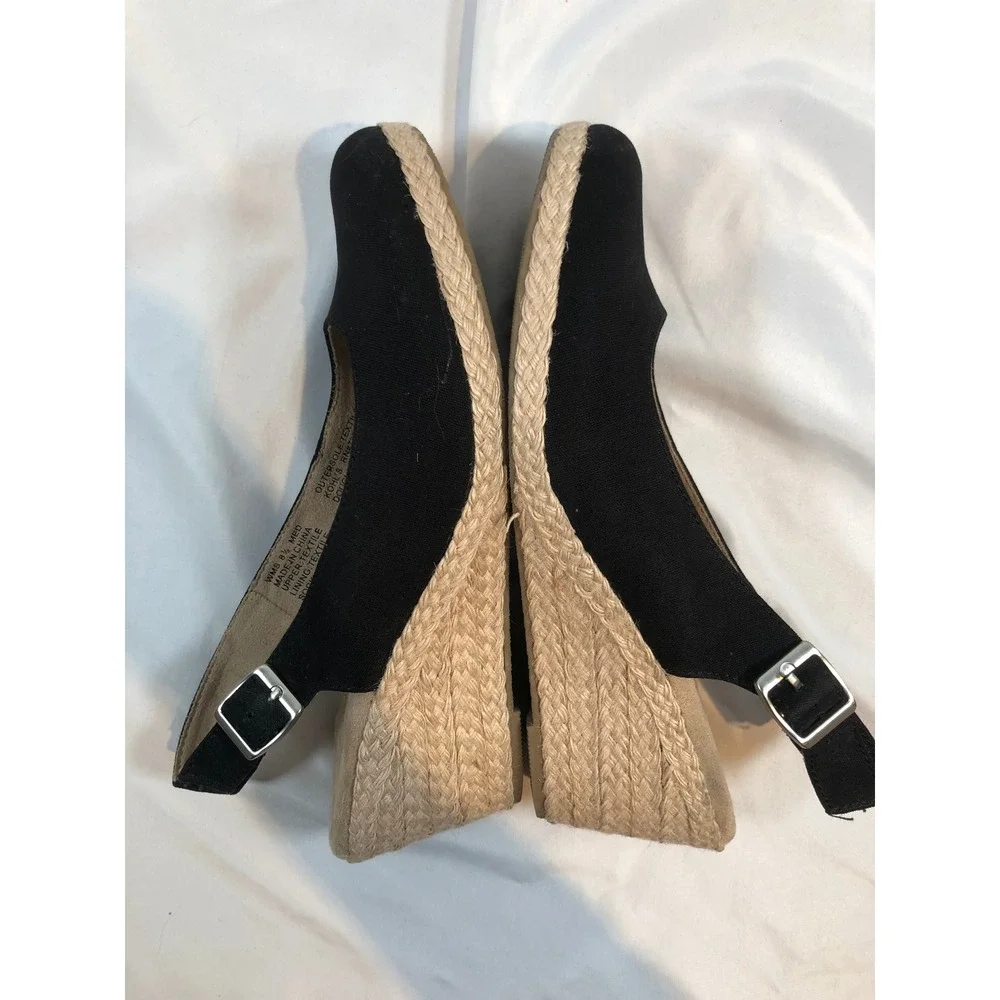Croft & Barrow Black Espadrille Wedge‎ Sandals Slingback Tecomfort Womens 8.5 M